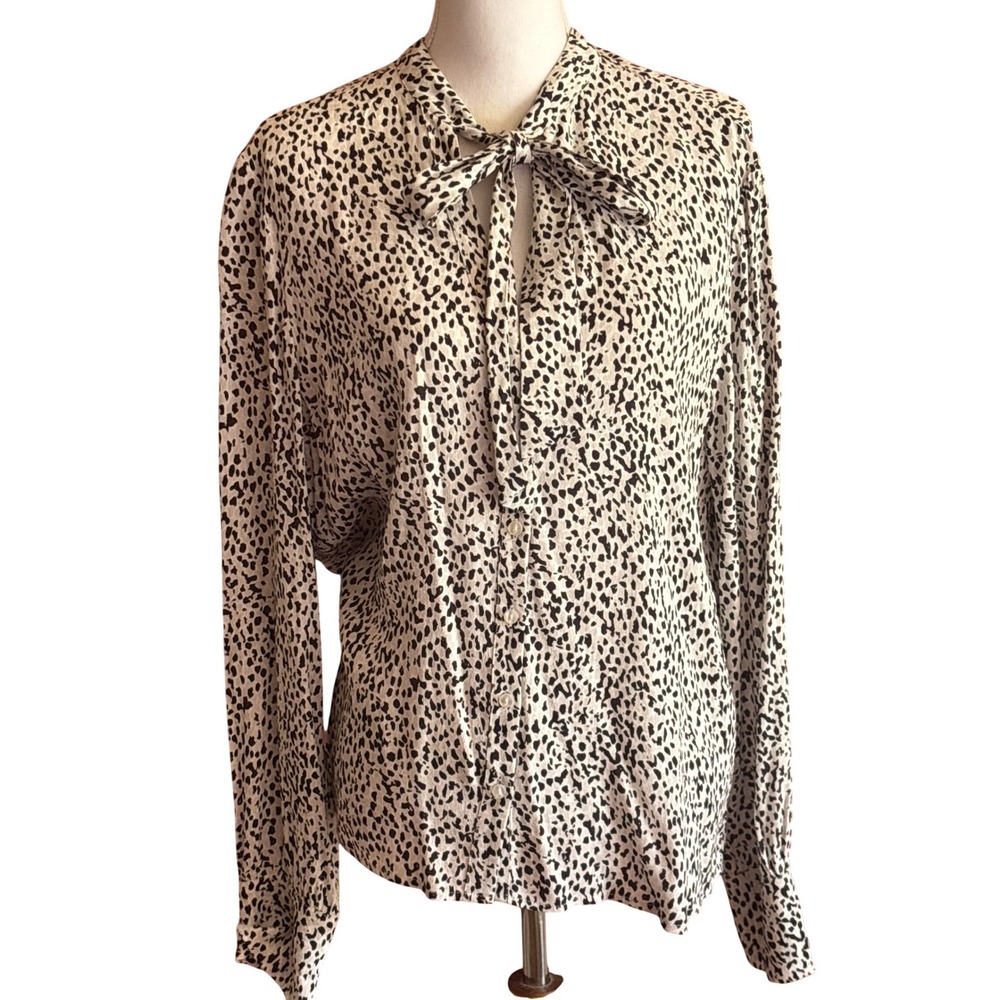 Melissa Nepton Tie Neck Blouse, black spot, polished, feminine, soft girl